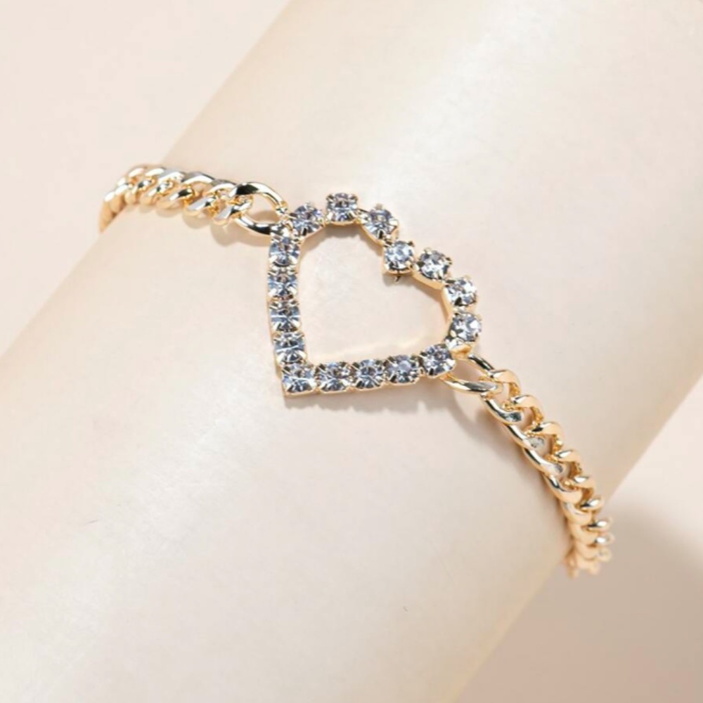 Rhinestone Heart Decor Chain Bracelet